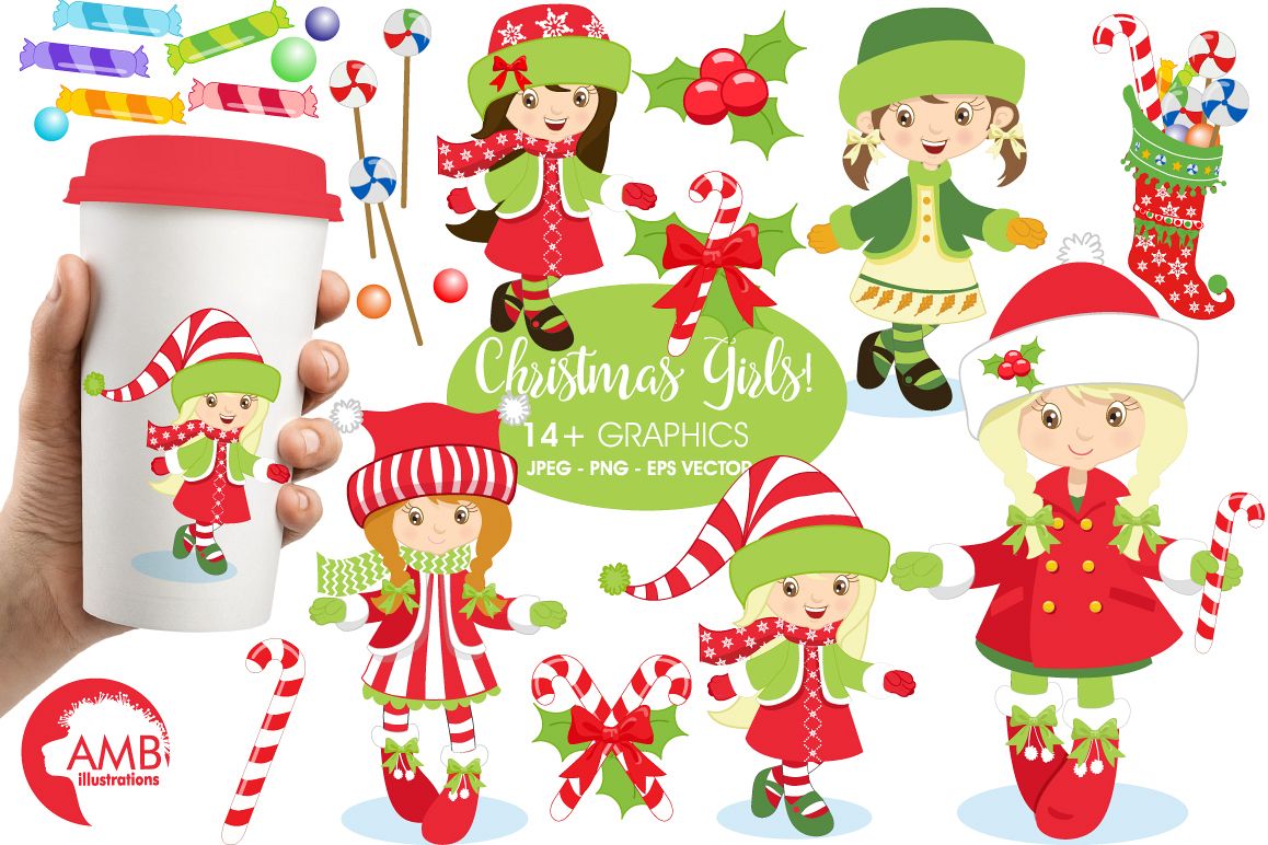 Christmas girls clipart, graphics, illustrations AMB-189 example image 1