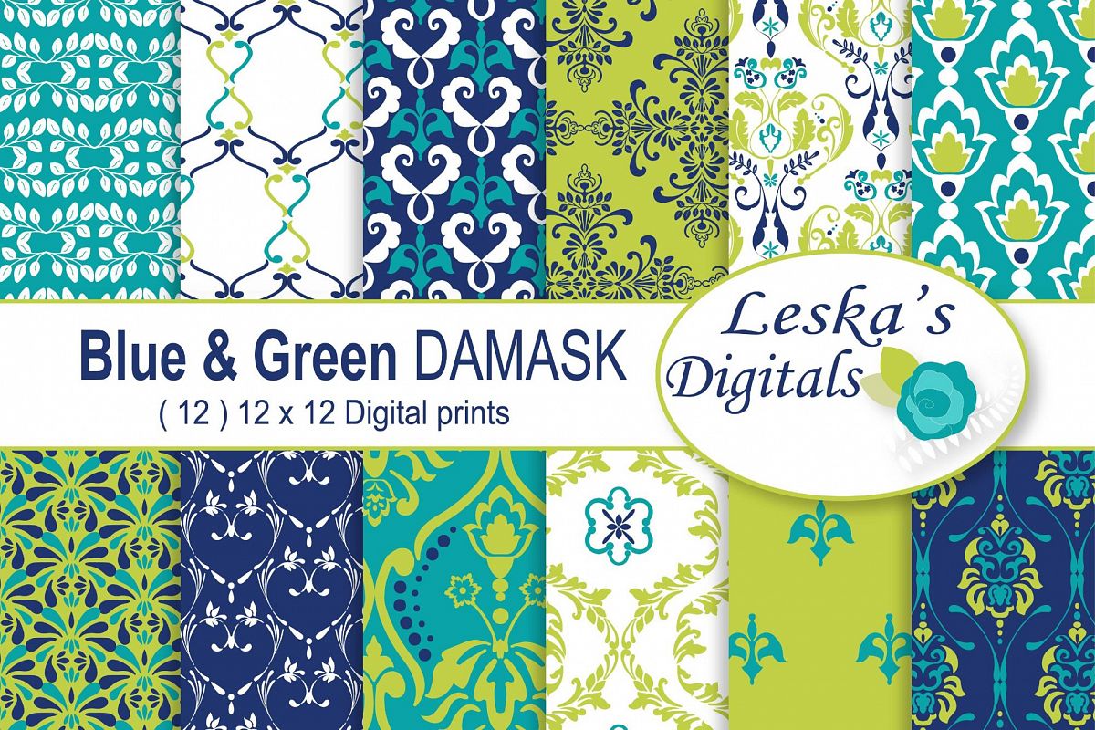 Lime Green and Blue Digital Paper example image 1