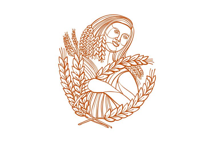 Demeter Goddess of Harvest Mono Line example image 1
