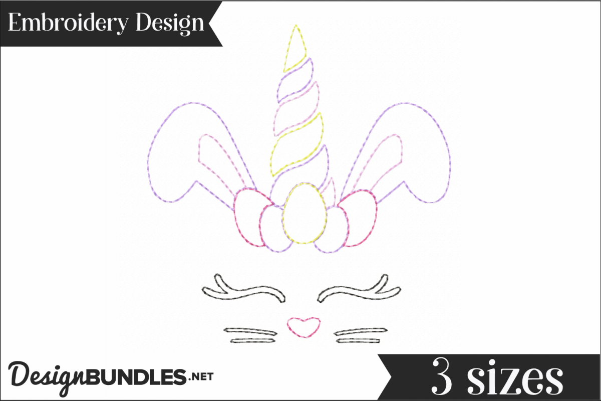 Bunny Unicorn Redwork Embroidery Design example image 1