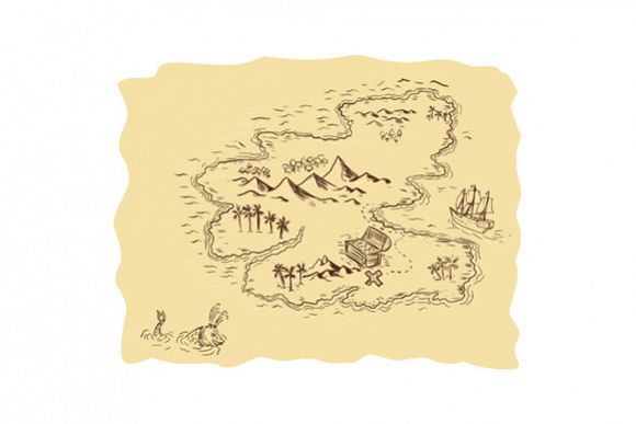 Pirate Treasure Map Sailing Ship Drawing example image 1
