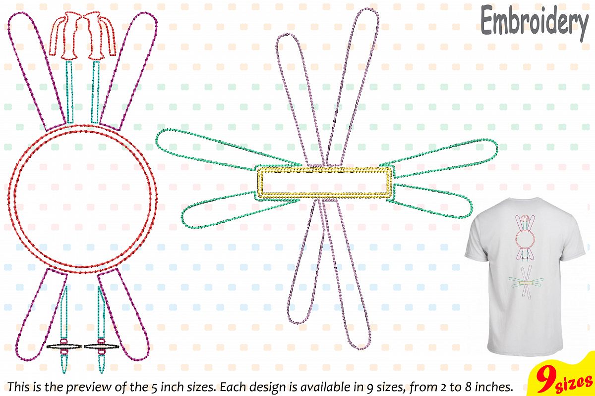 Winter Ski Designs for Embroidery Machine Instant Download Commercial Use digital file 4x4 5x7 hoop icon symbol sign Mountains circle 179b example image 1