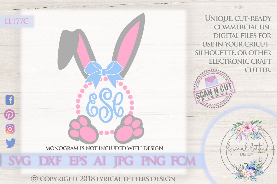 Easter Monogram Frame Rabbit Bunny Ears SVG DXF LL177C example image 1