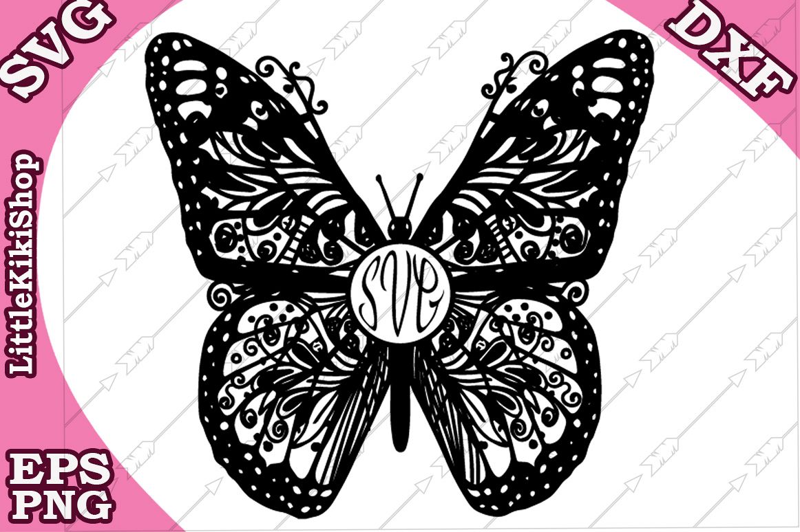 Zentangle Butterfly Monogram Svg Mandala Butterfly Svg example image 1