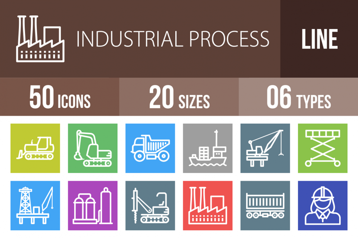 50 Industrial Process Line Multicolor B/G Icons example image 1