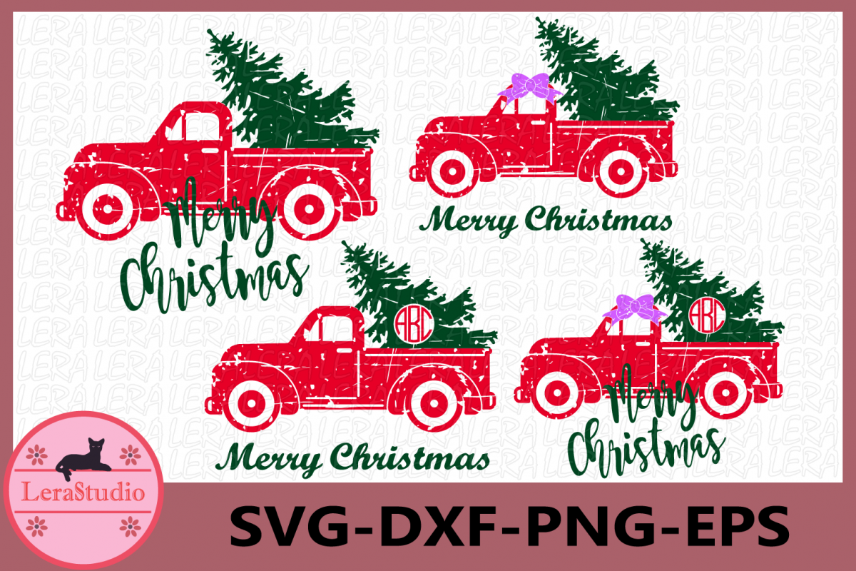 Christmas Tree Truck Svg, Grunge Svg, Truck Monogram Svg example image 1