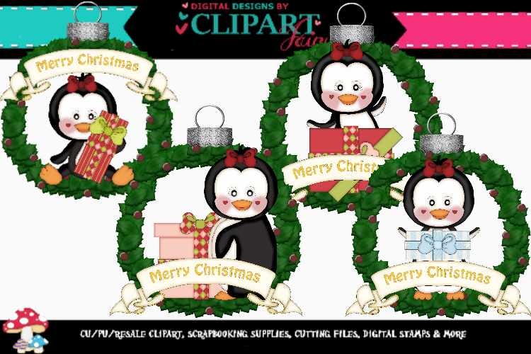 Christmas Penguin Girl Wreath Ornaments example image 1