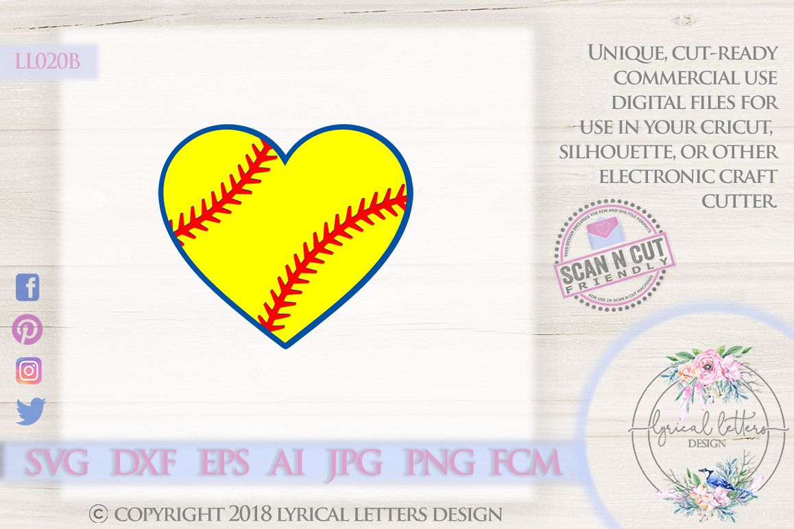 Softball Heart SVG DXF LL020B example image 1