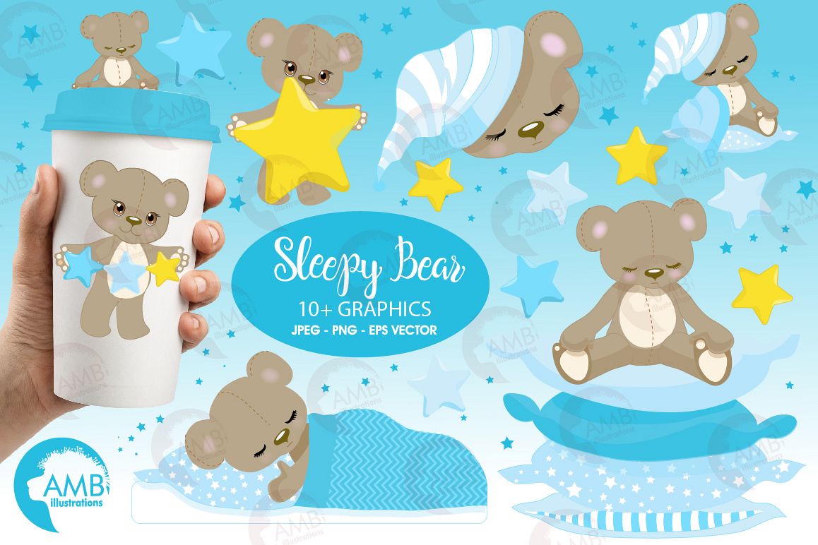 Teddy bear, nursery, baby boy, baby blue bear, clipart, graphics, llustrations AMB-980 example image 1