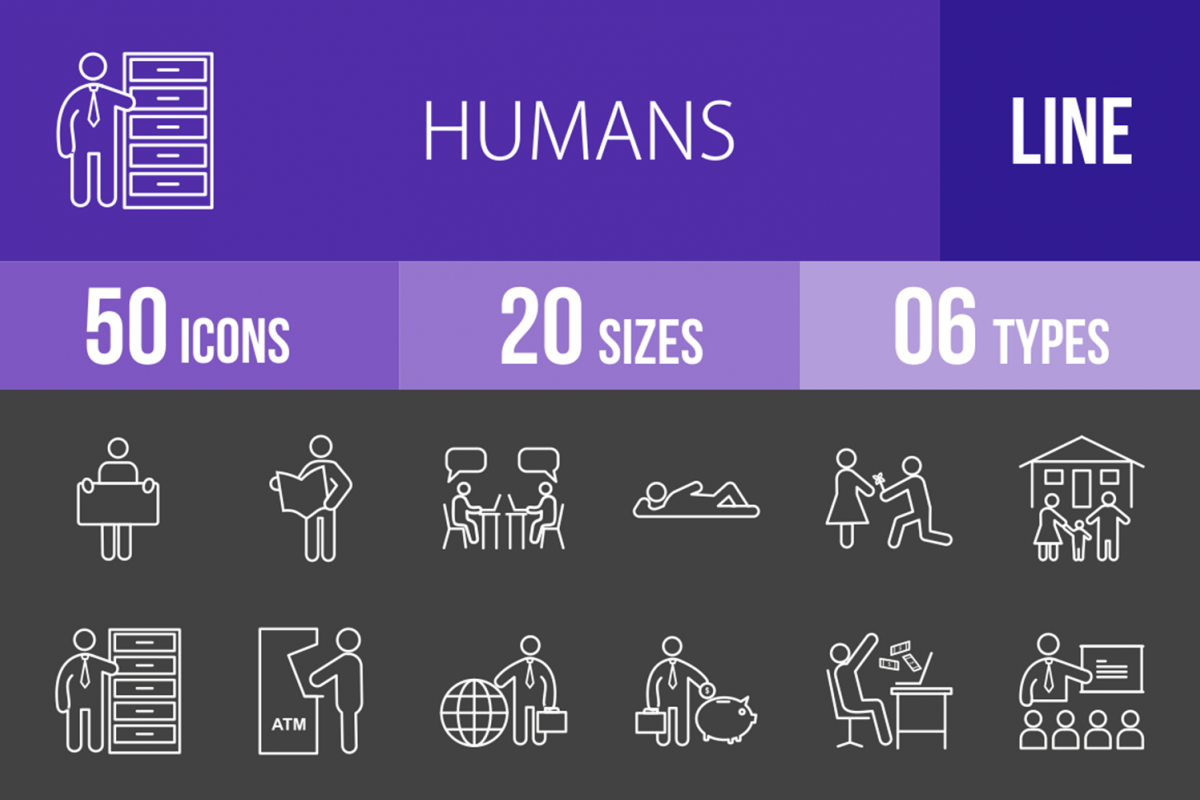 50 Humans Line Inverted Icons example image 1