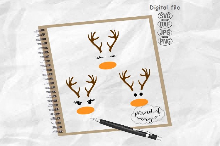 Deer Svg, Deer Face Svg, Reindeer Svg, Reindeer Face Svg example image 1