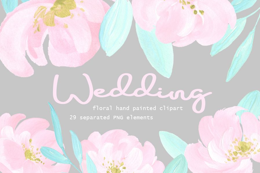 Wedding Watercolor Flowers Blush Mint C Design Bundles Wedding Watercolor Flowers Blush Mint Colors Example Image