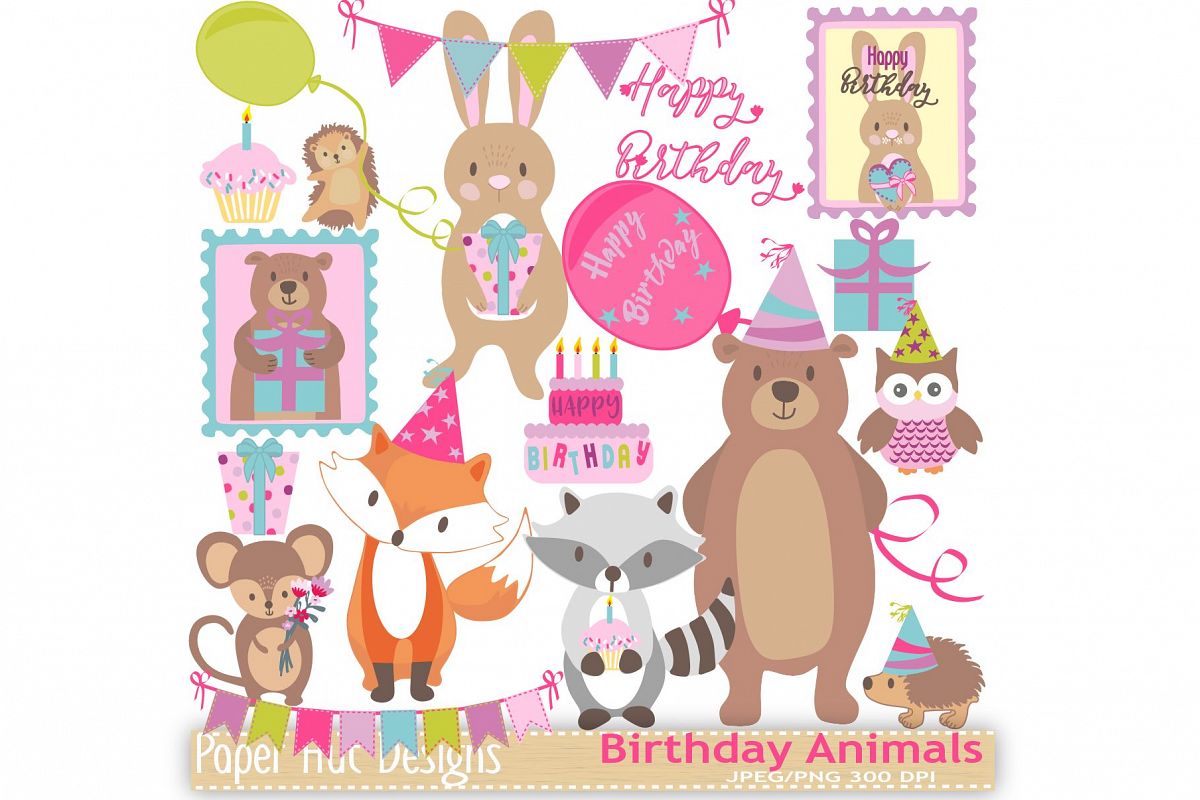 Birthday Animals Clipart example image 1