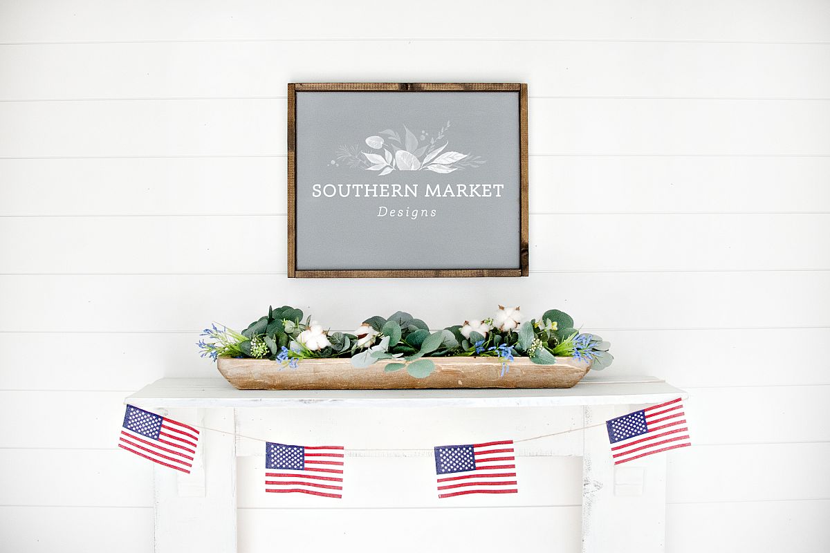 Patriotic Summer Wood 16x20 Sign Mock Up Stock Photo example image 1
