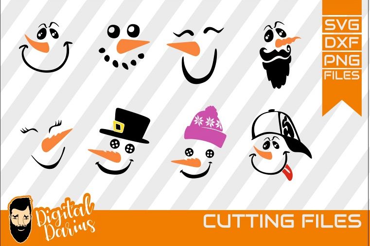 8x Snowman Face Bundle SVG, Let it snow svg. Merry Christmas example image 1