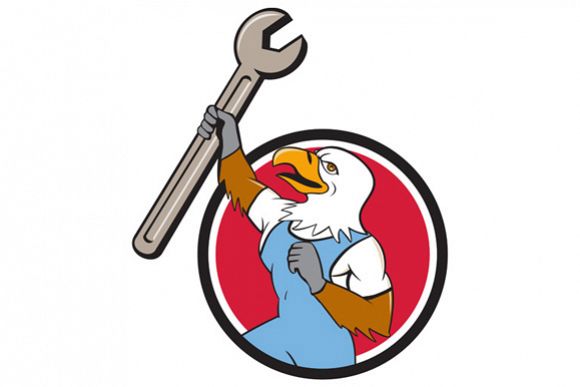 American Bald Eagle Mechanic Spanner Cartoon example image 1
