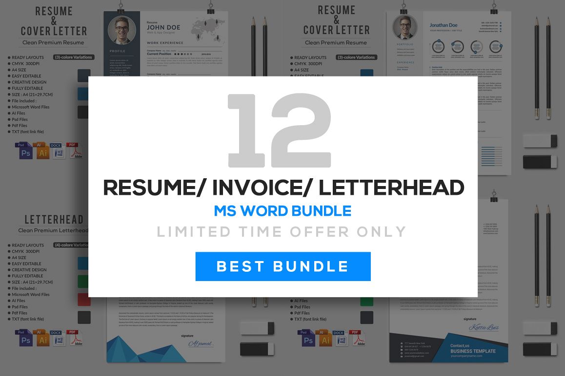 12 Clean Rsume Invoice and Letterhead Bundle example image 1