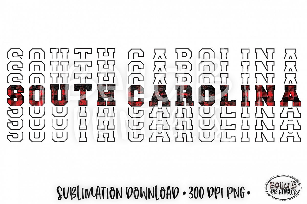 South Carolina Sublimation Design, Buffalo Plaid, Mirrored example image 1