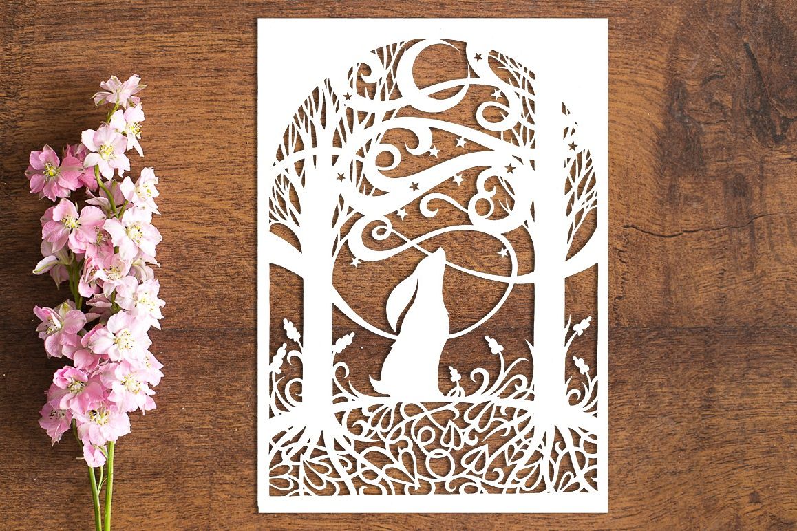 Moon Gazing Hare - Paper Cutting Template example image 1