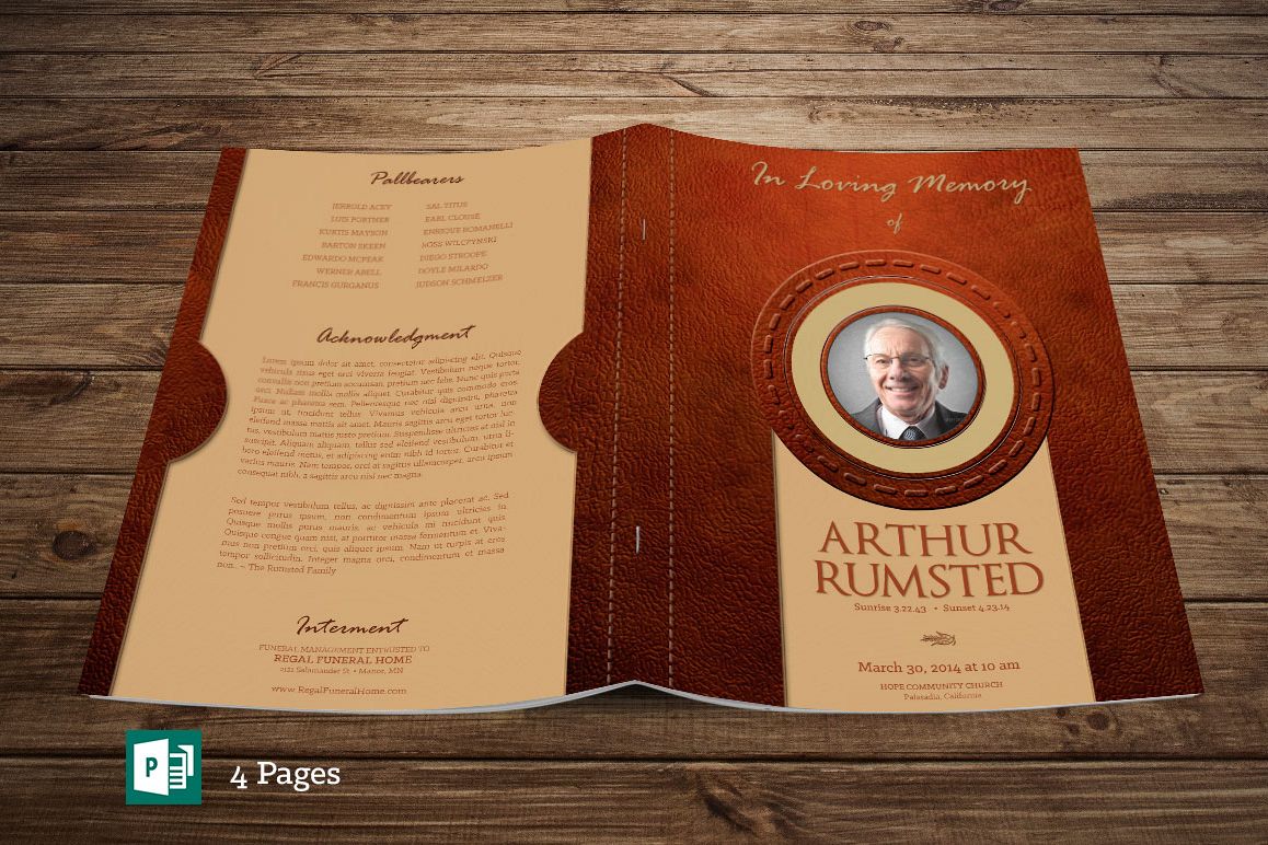 Leather Funeral Program Publisher 4 PAGES example image 1