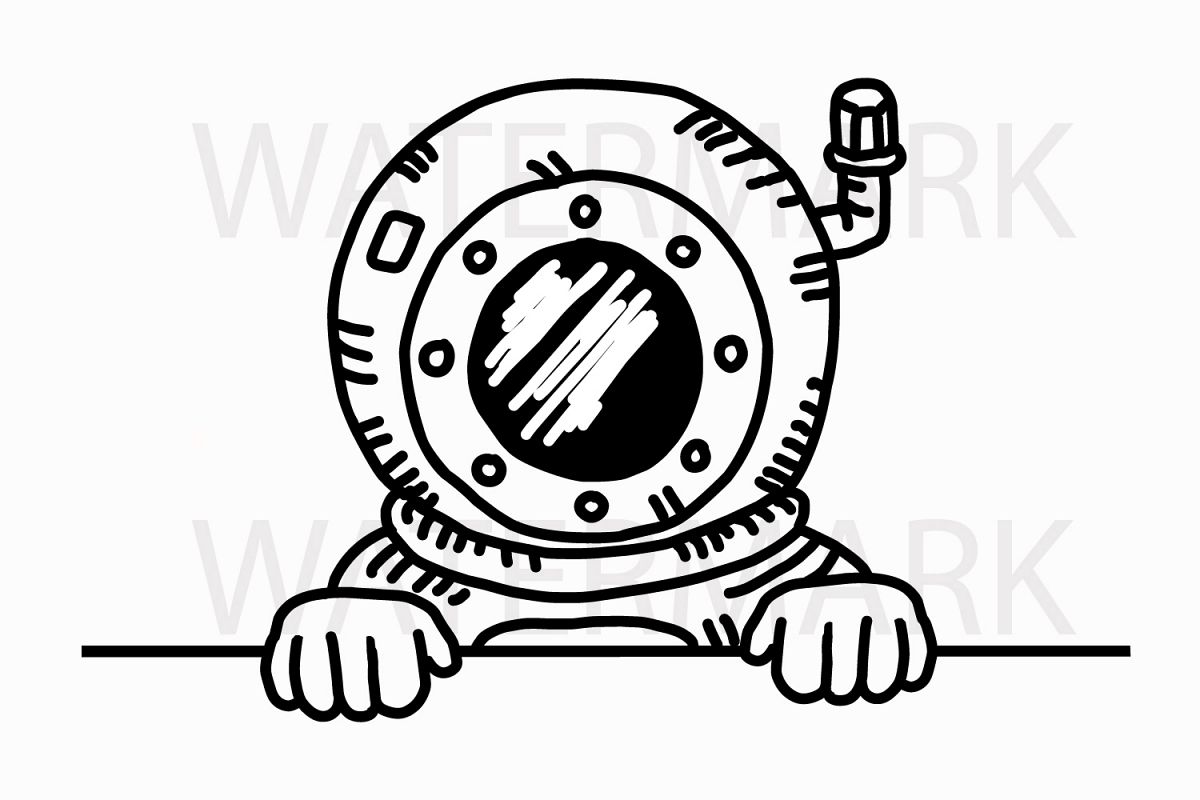 Underwater Guy Peeping and saying hello - SVG/JPG/PNG Hand Drawing example image 1