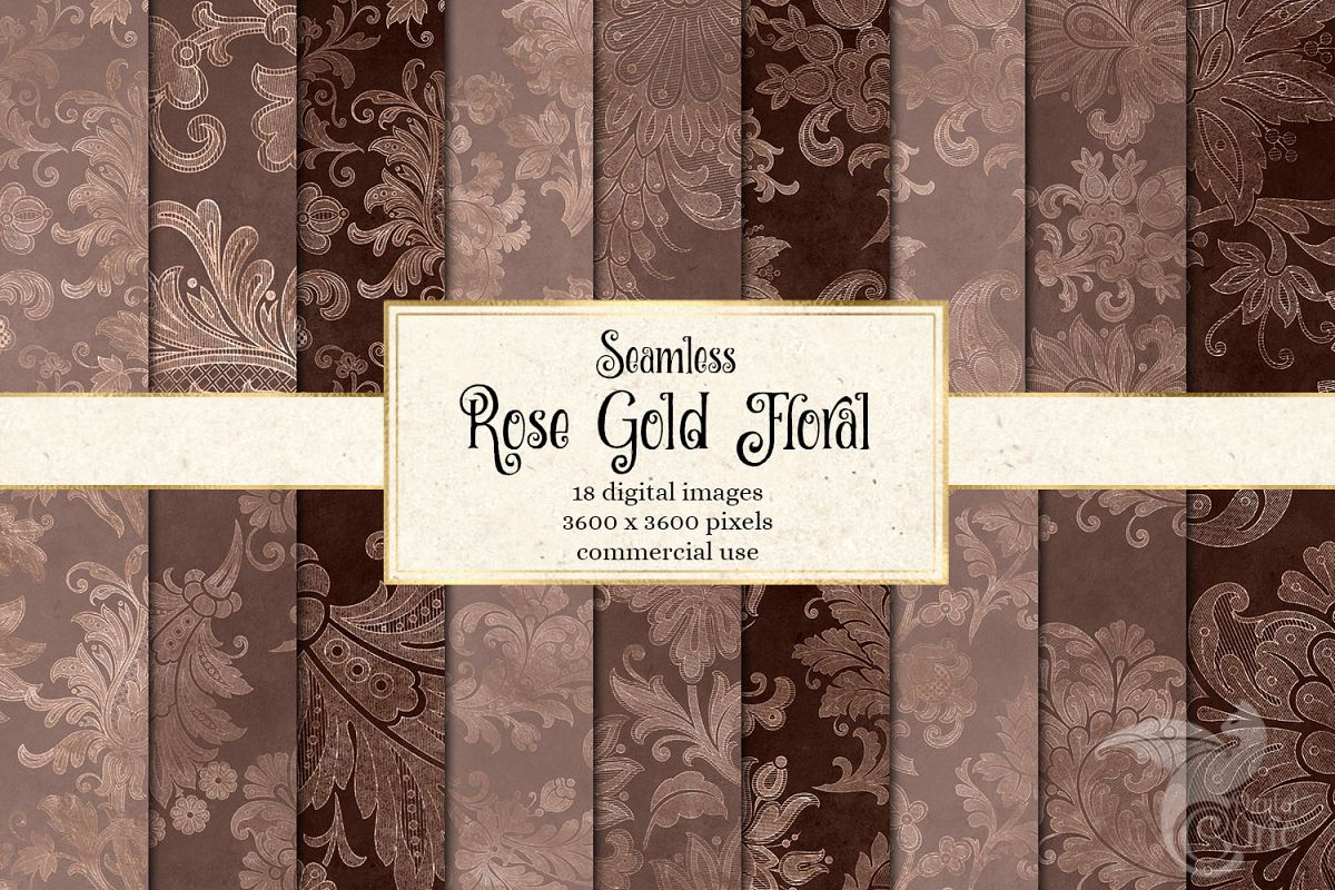 Rose Gold Floral Digital Paper example image 1