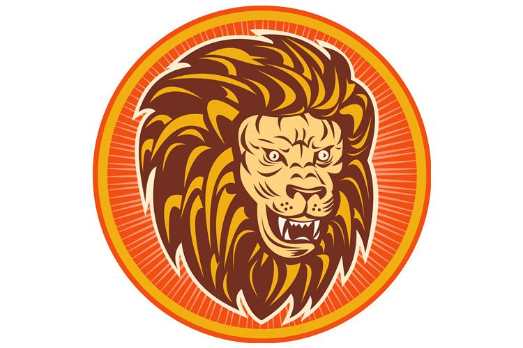 Angry Lion Head Set Inside A Circle