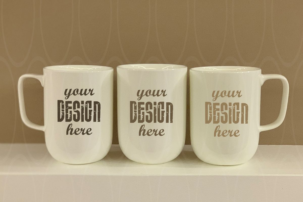 Blank Three White Coffee Glass mockup White Mugs example image 1