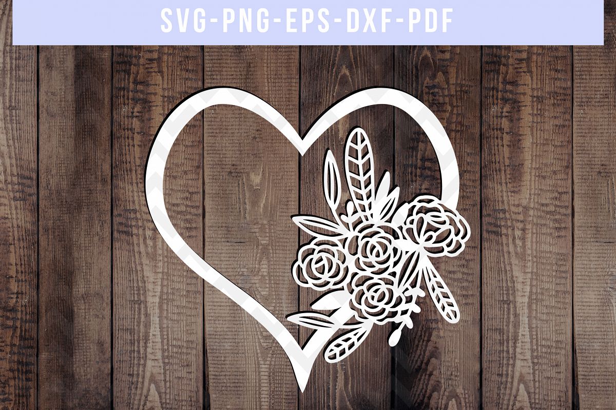 Floral Heart Papercut Template, Wedding Flower Scrapbook SVG example image 1