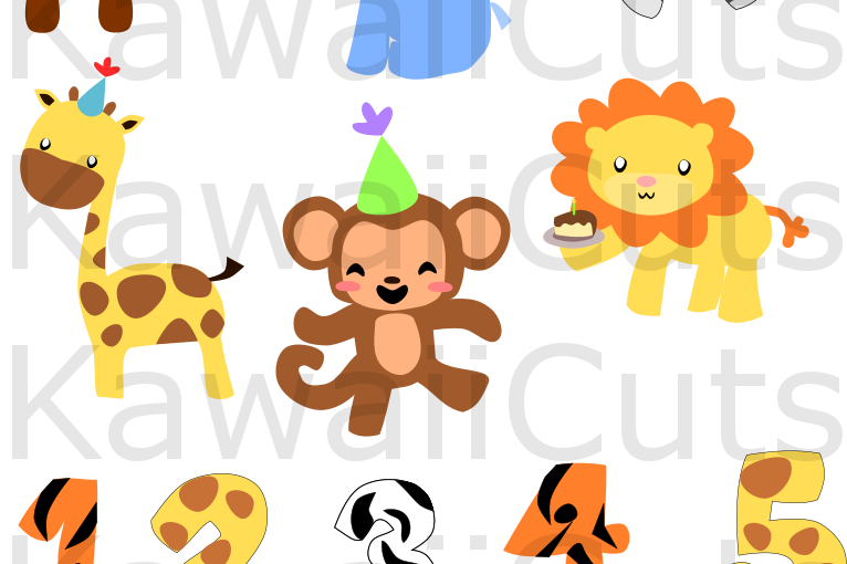 Zoo Animals Birthday Set SVG Cut File, for Cricut, cutting machines, clip art, vector, example image 1