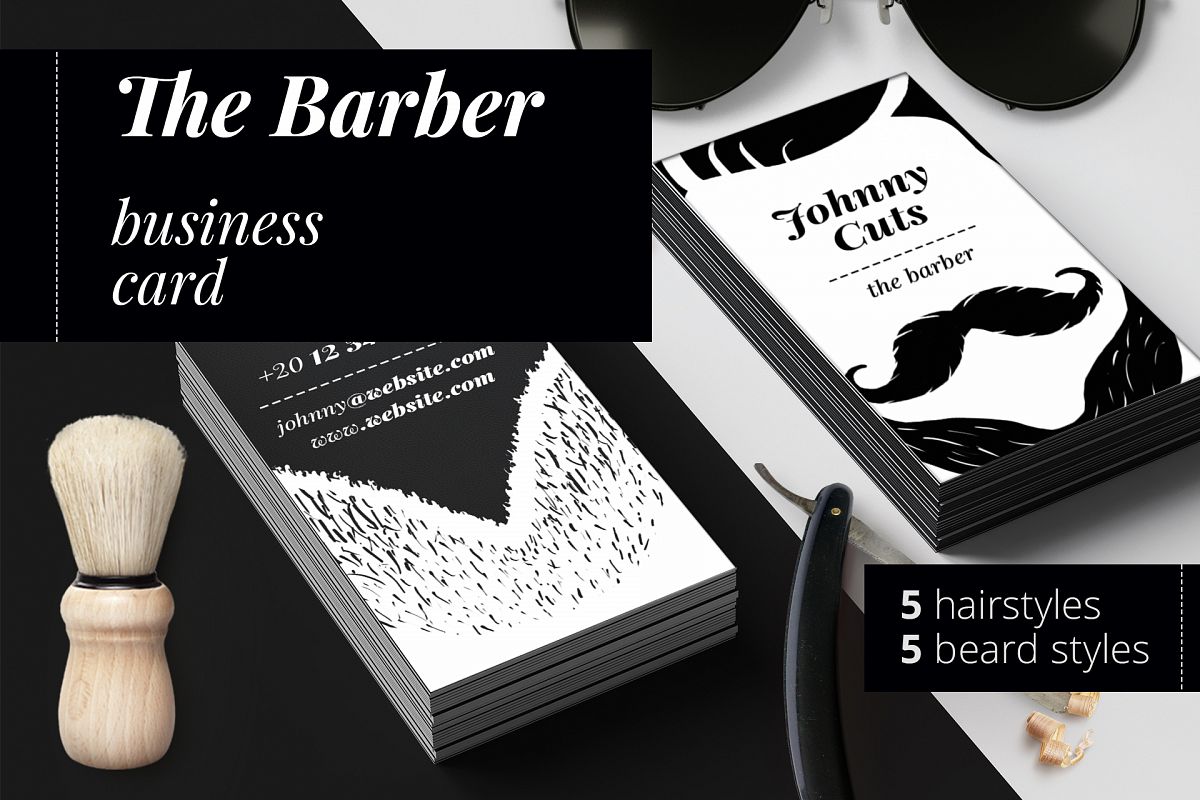 Barber Business Cards : FREE barber business card template | RockDesign.com : Black & yellow barber business card.