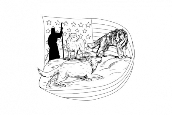 Sheepdog Defend Lamb from Wolf Drawing example image 1