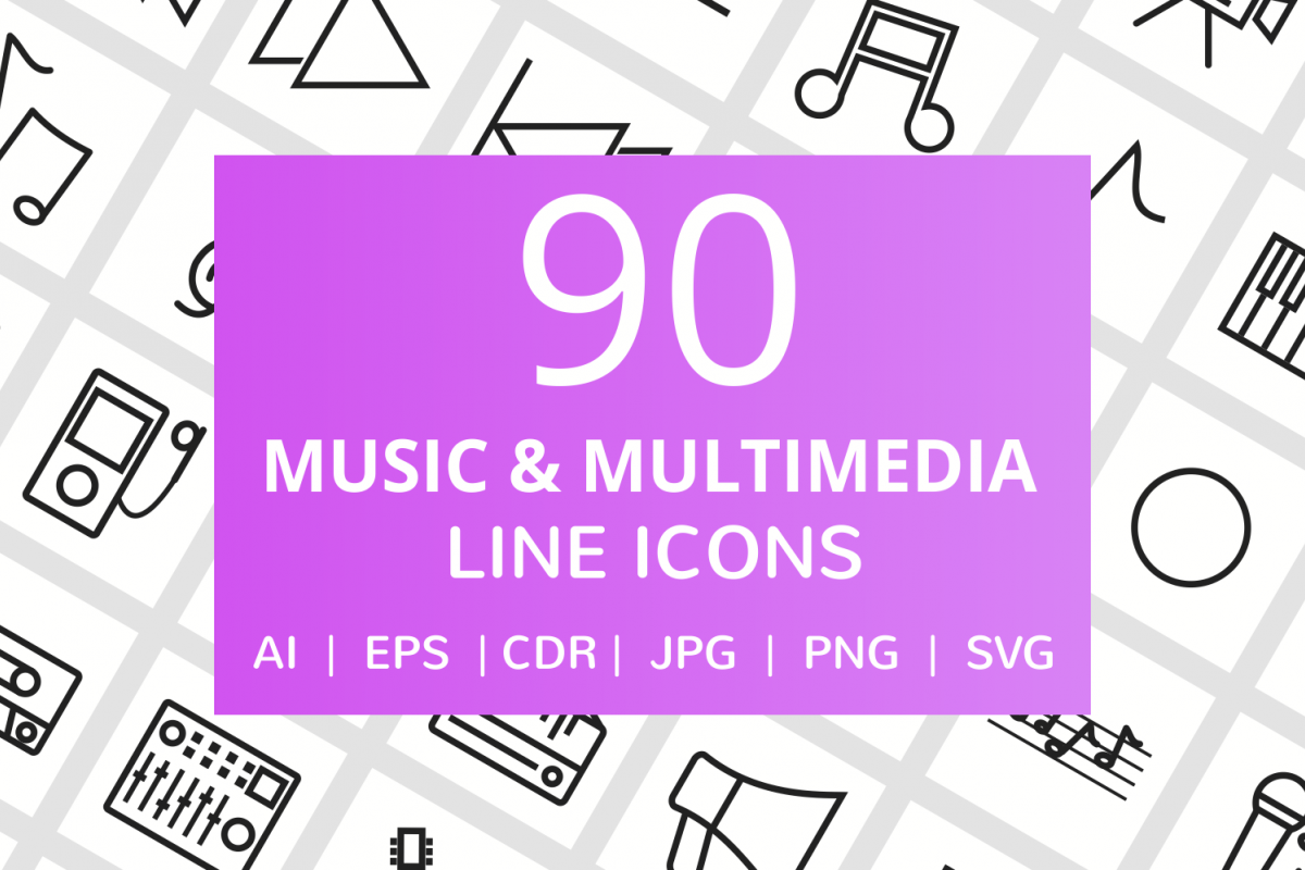 90 Music & Multimedia Line Icons example image 1