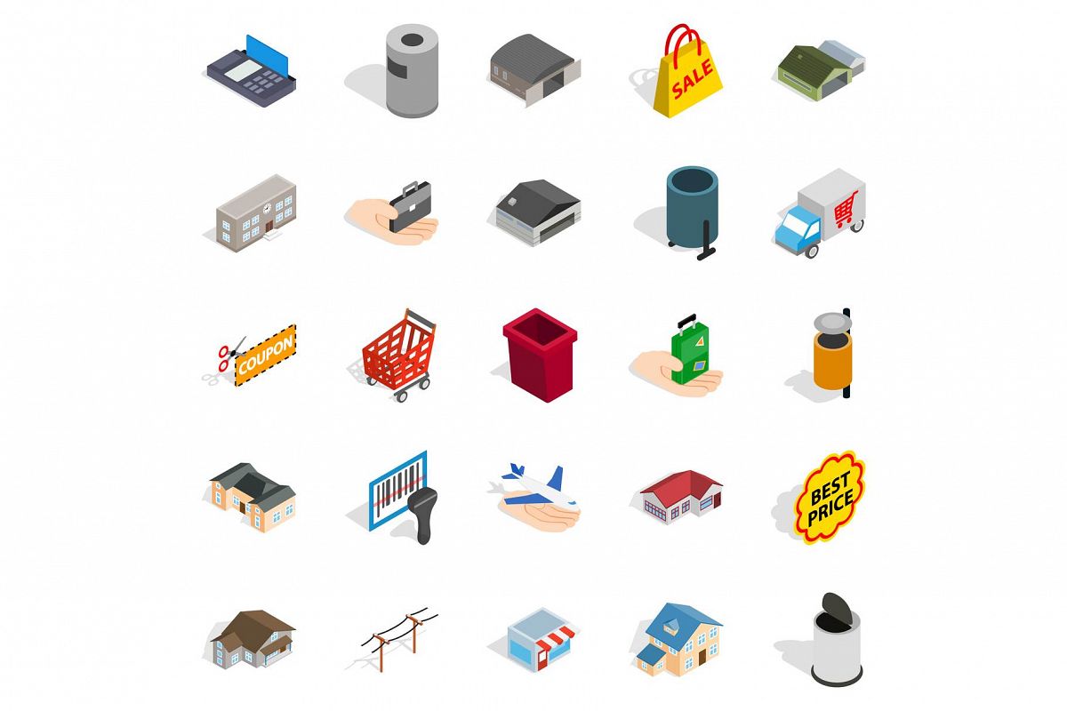 Infrastructure icons set, isometric style example image 1