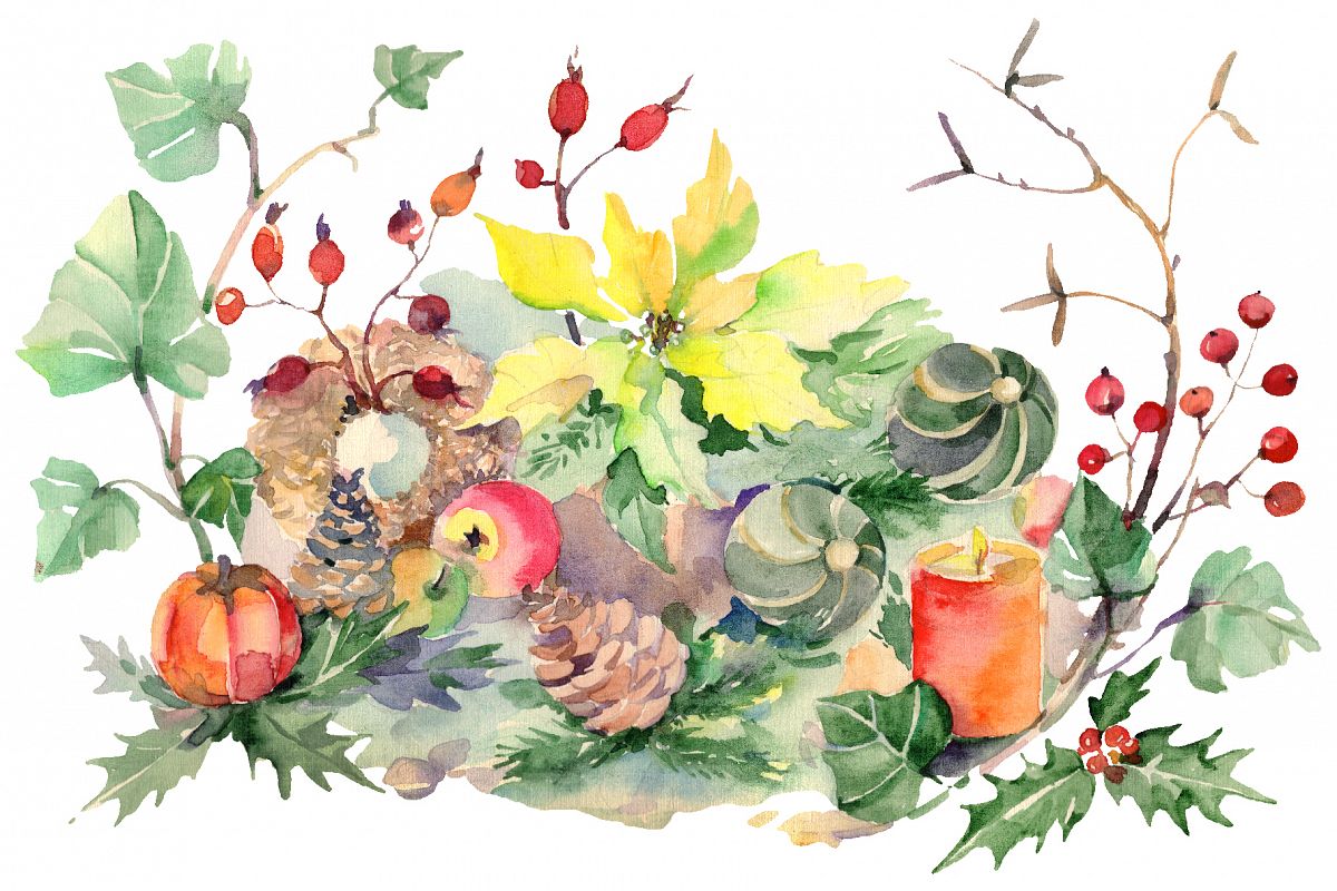 Christmas bouquet snowstorm Watercolor png example image 1