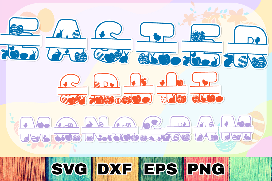 Easter Split Monogram SVG Alphabet with A-Z Letters example image 1