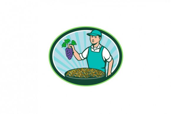 Farm Boy Holding Grapes Bowl Raisins Oval Retro example image 1