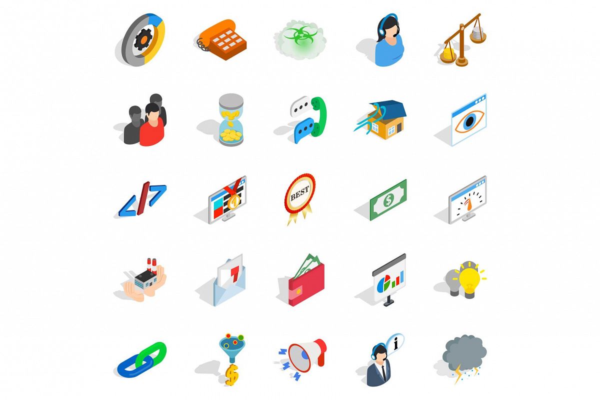 Conference center icons set, isometric style example image 1