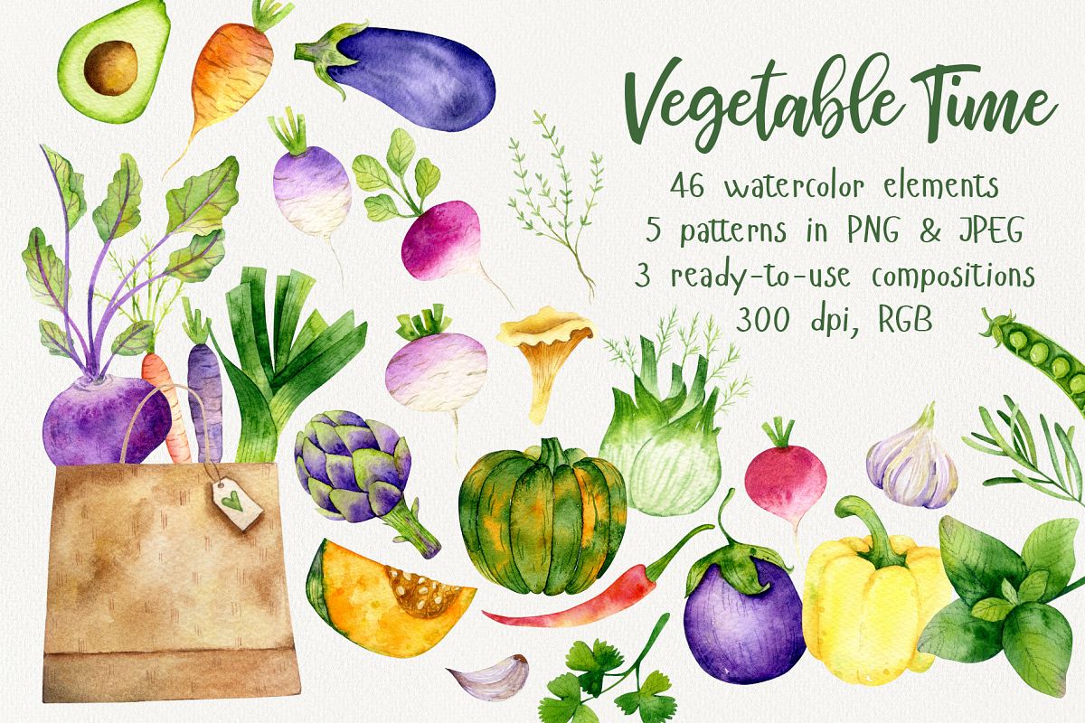 Vegetable Time Watercolor Set example image 1