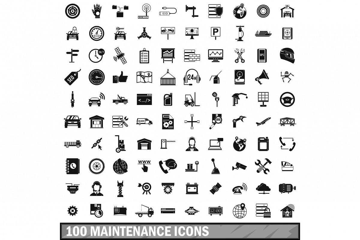 100 maintenance icons set, simple style example image 1