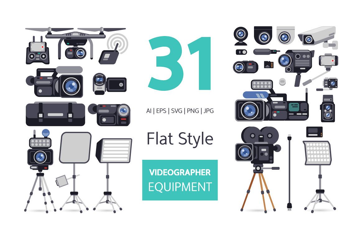 Videographer Equipment in Flat Style example image 1