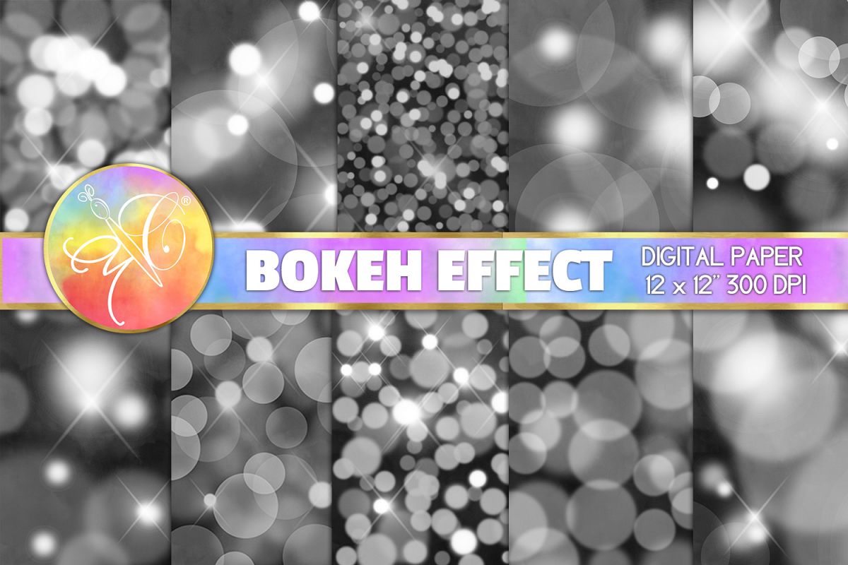 BOKEH Digital Paper, Black Bokeh Background example image 1