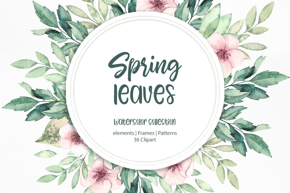 Spring leaves. Watercolor set example image 1