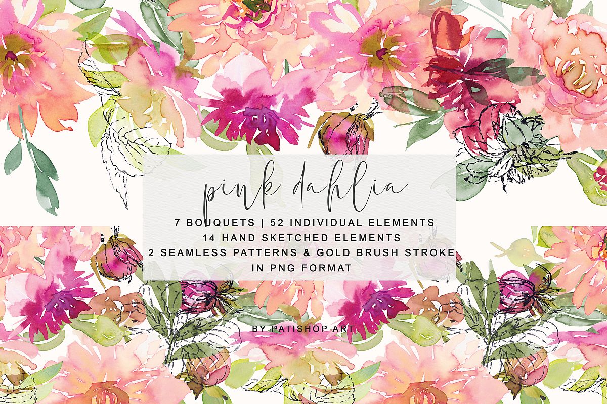 Watercolor Dahlia Flowers Clipart Collection example image 1