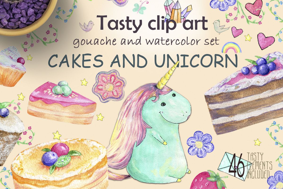 Cakes & Unicorn. Tasty Clip art example image 1