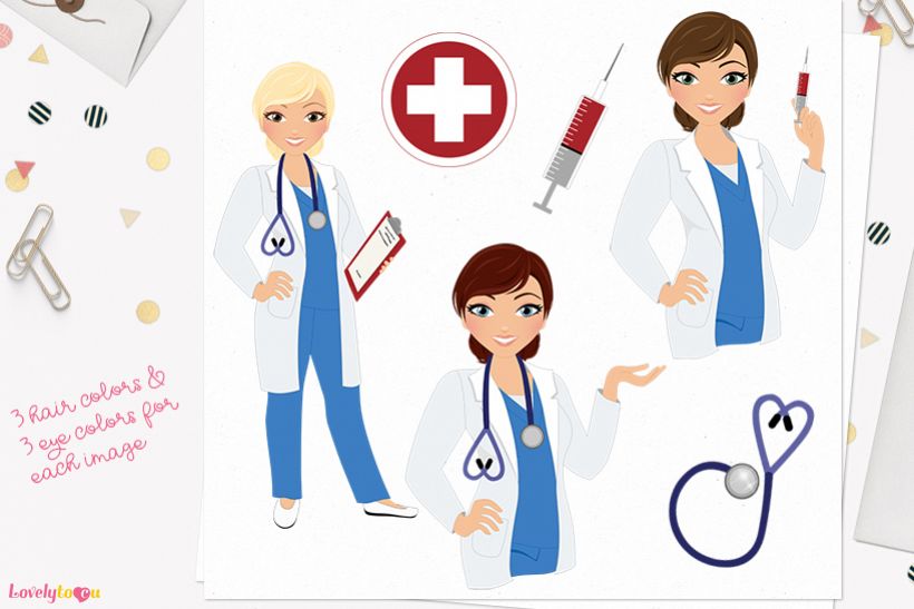 Nurse woman character clip art L397 Vivian example image 1
