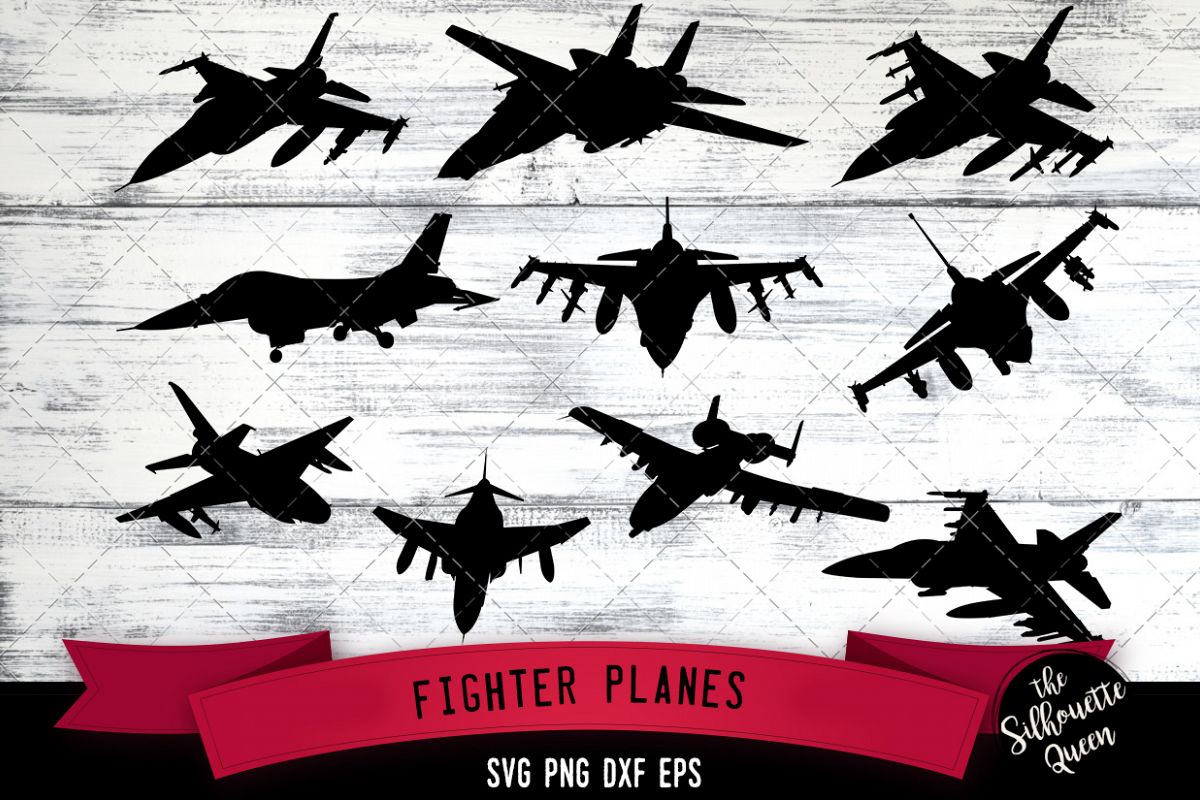 Fighter plane svg file, svg cut file, silhouette studio example image 1
