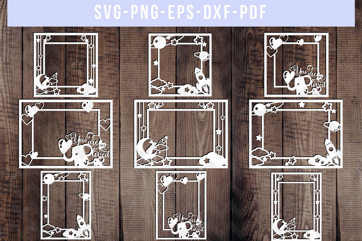Bundle Of 9 Photo Frame Papercut Templates, SVG, DXF. PDF example image 1