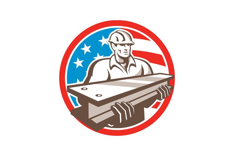 Construction Steel Worker I-Beam USA Flag Circle example image 1