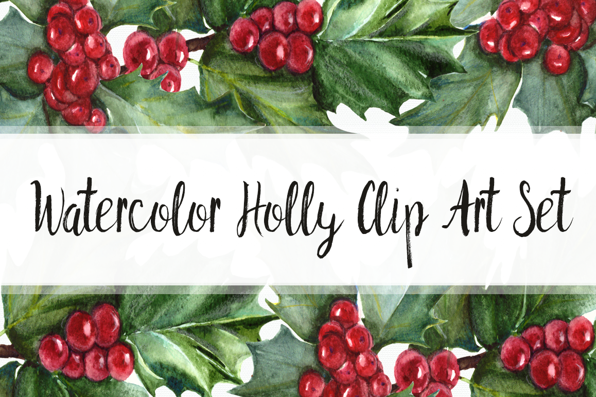 Watercolor Holly Clip Art Set example image 1